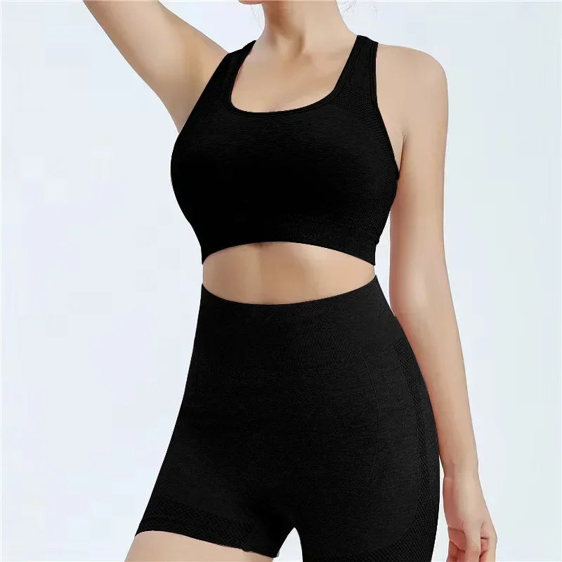 Women Seamless Gym Set Scrunch Butt Shorts High Waist Fitness Workout Outfit