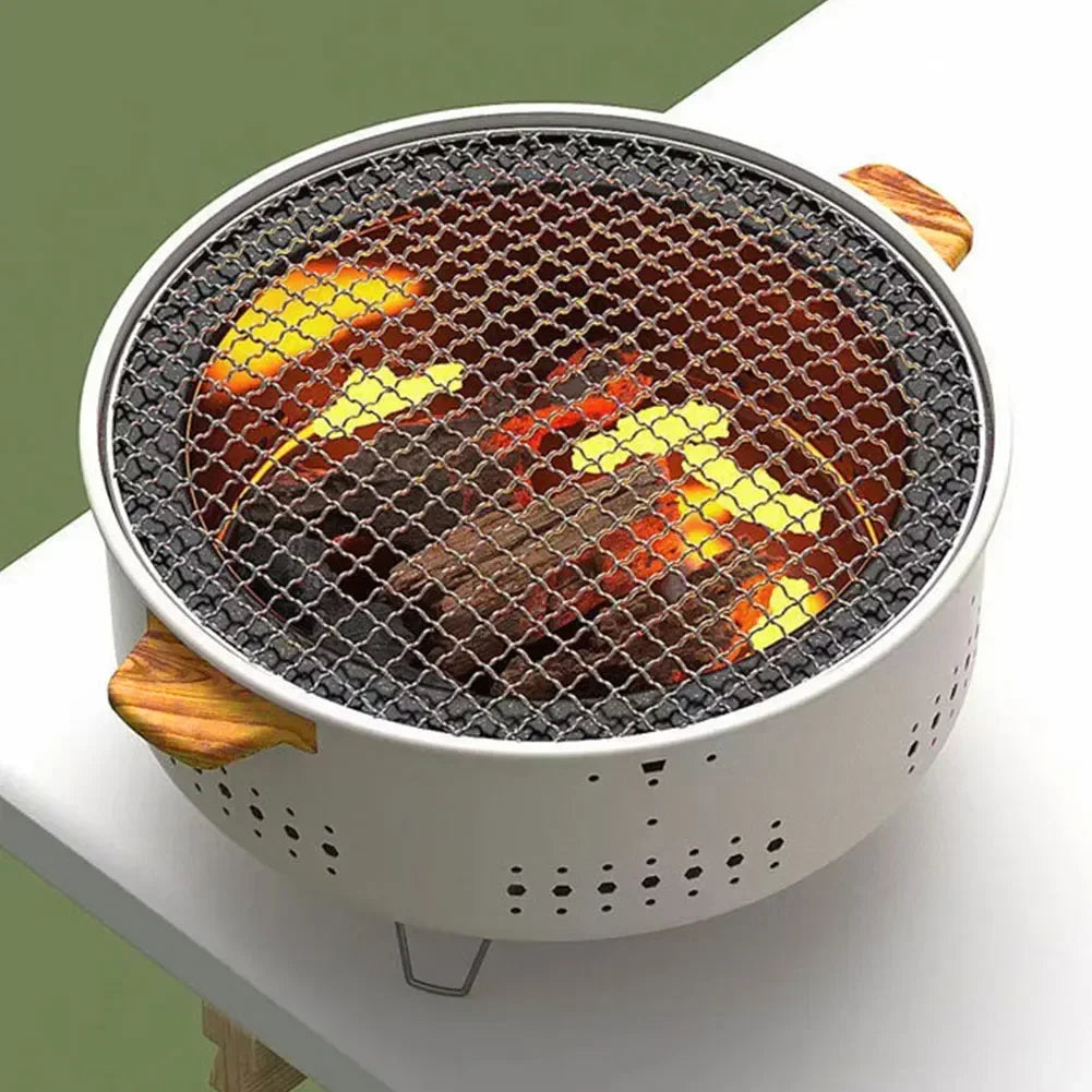 Portable Round Charcoal BBQ Grill Stainless Steel Korean Style Outdoor Camping Barbecue Stove