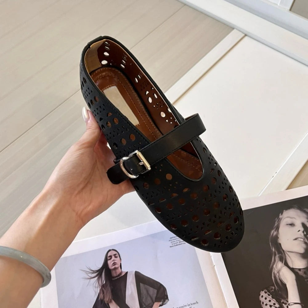 Women Fishnet Ballet Flats Mary Jane Shoes Spring 2026 Casual Flats