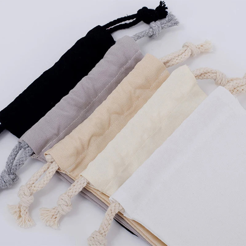 Cotton Drawstring Storage Bag Reusable Canvas Gift Pouch Dustproof Organizer