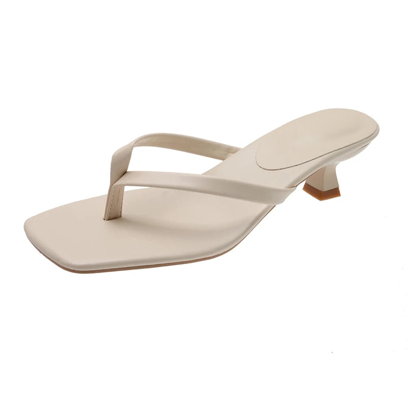 Women Toe Ring Sandals Summer Low Heel Slide Slippers