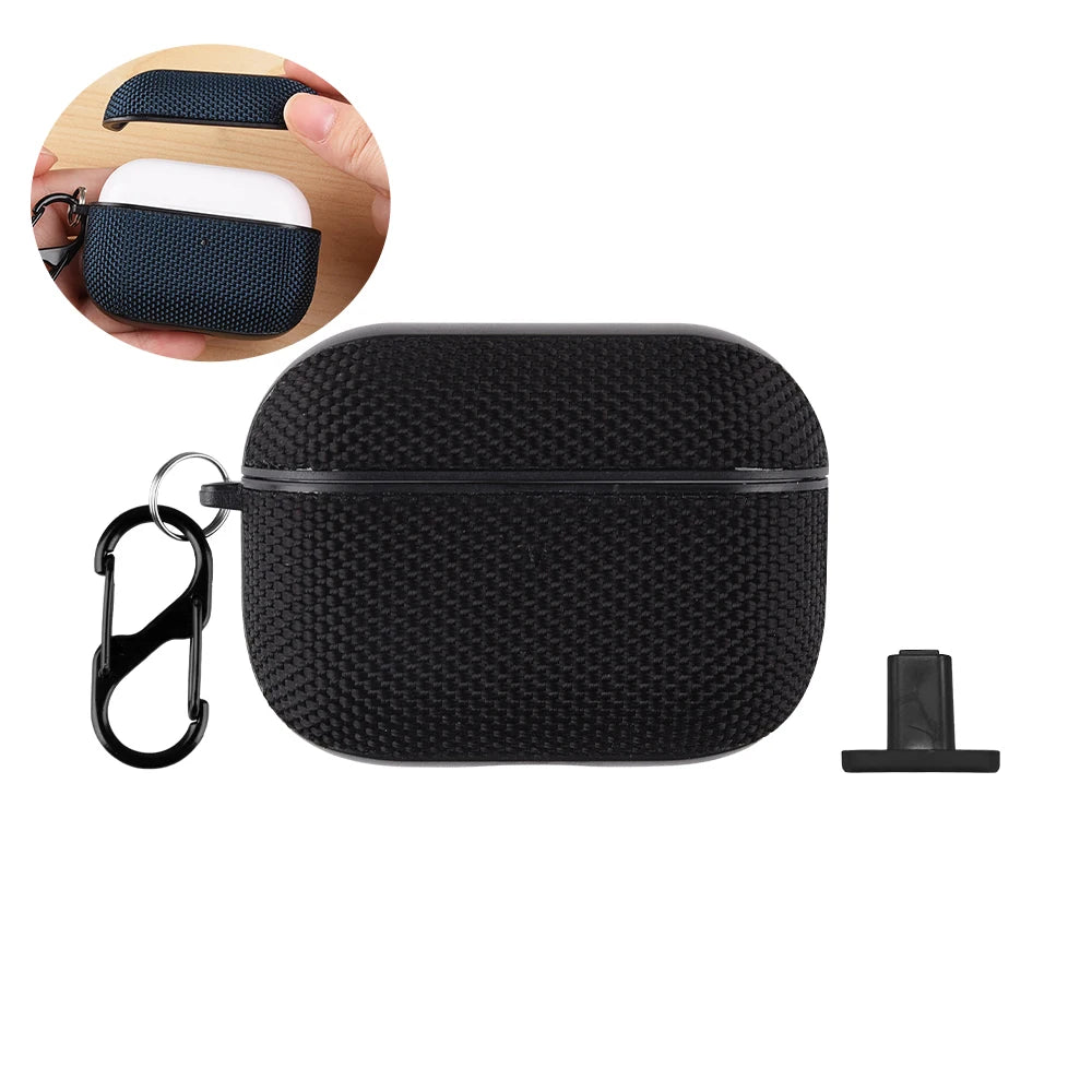 Shockproof Fabric AirPods Case Cover with Carabiner for AirPods 4 3 Pro 2 Protective Wireless Charging Earbuds Case