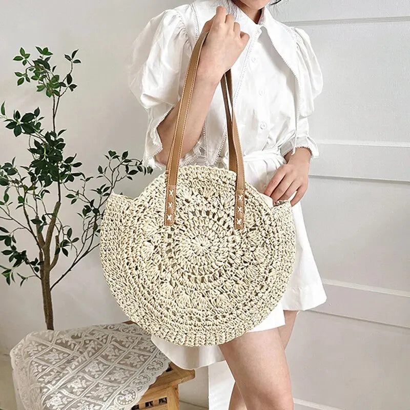 Summer Straw Beach Shoulder Bag Large Capacity Woven Tote for Women