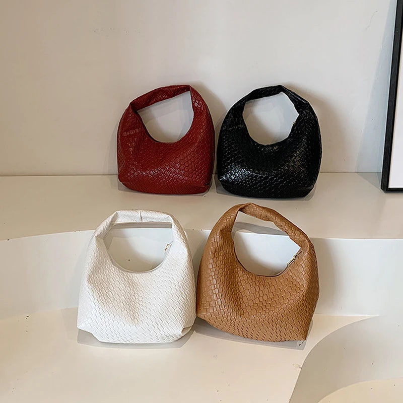 Women Woven Embossed Hobo Bag Soft PU Leather Shoulder Handbag
