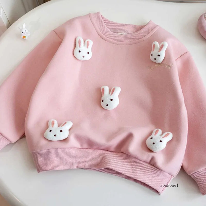 Girls Rabbit Pullover Sweatshirt Cute 3D Cartoon Spring Autumn Top