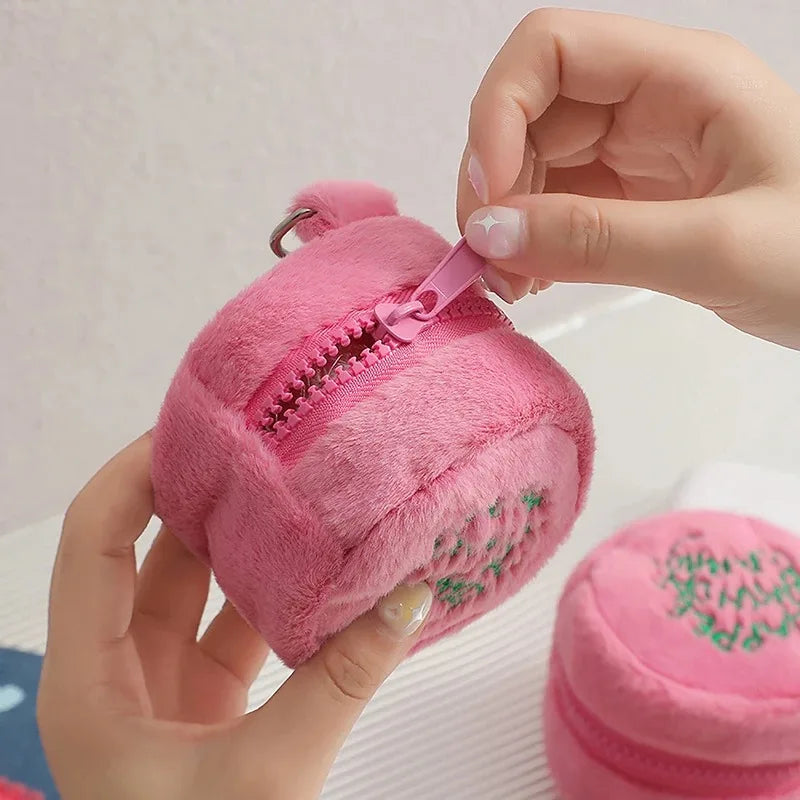 Pink Plush Coin Purse Kawaii Earphone Storage Pouch