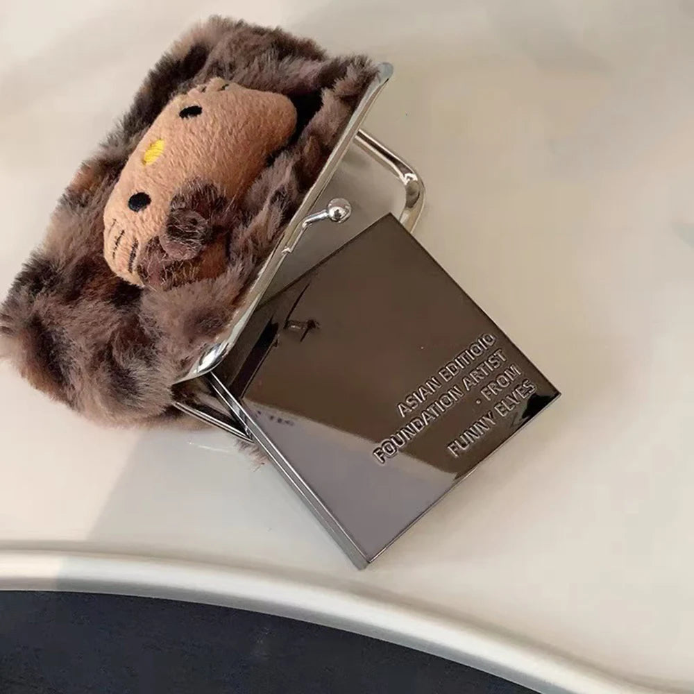 Kitty Leopard Print Plush Coin Purse Mini Makeup Storage Bag