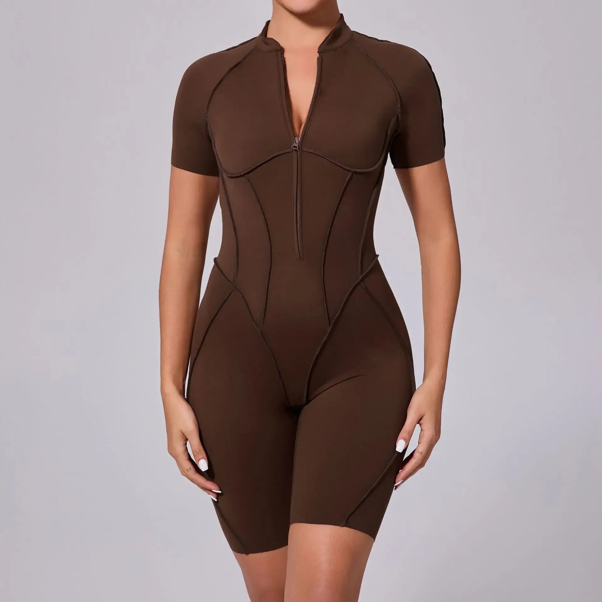 Women Zip Gym Jumpsuit Open Back Yoga Fitness Tracksuit Sports Bodysuit