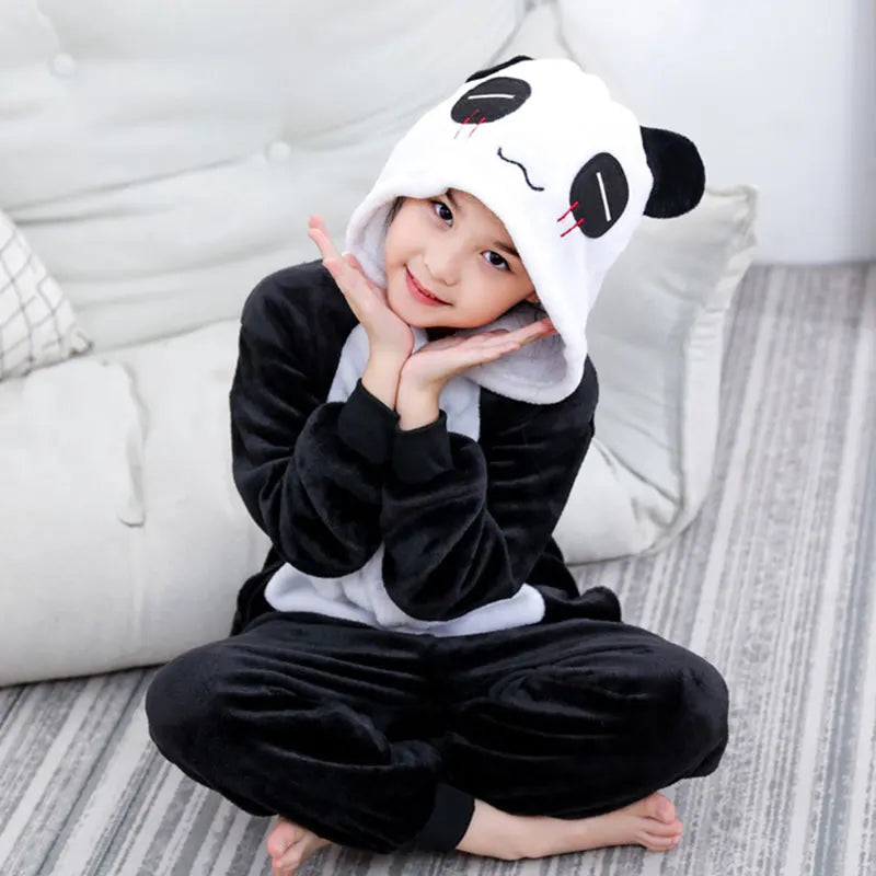 Kids Unicorn Animal Flannel Hooded Onesie Pajamas Warm Sleepwear Costume