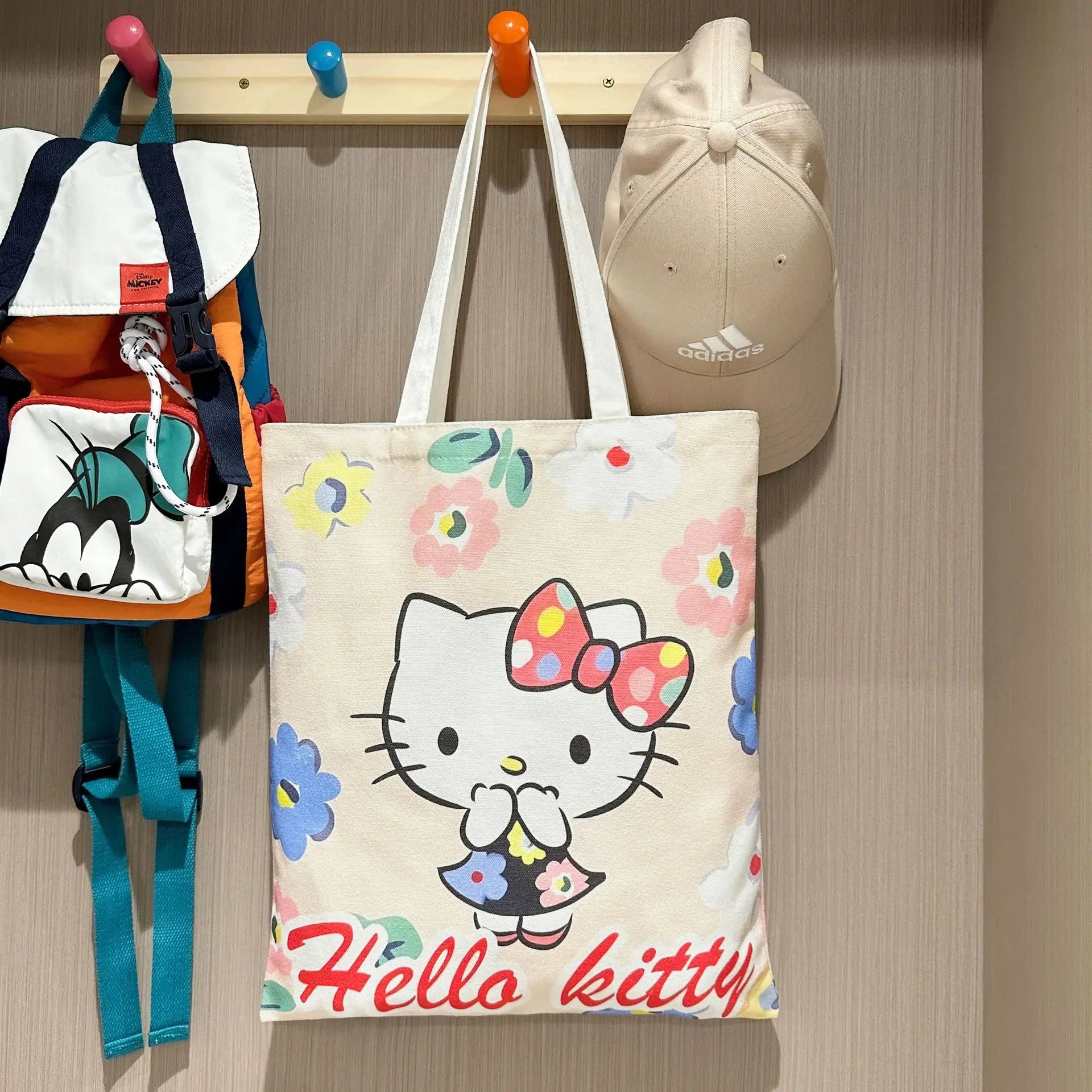 Hello Kitty Large Capacity Canvas Shoulder Handbag Cartoon Commuter Satchel