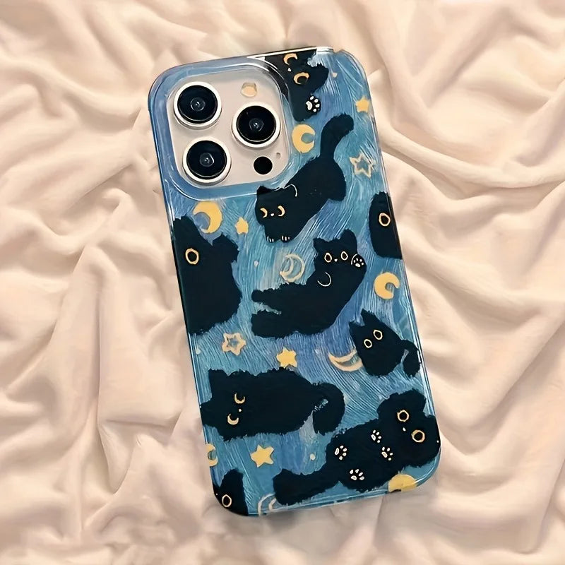 Moon Stars Black Cat Silicone iPhone Case
