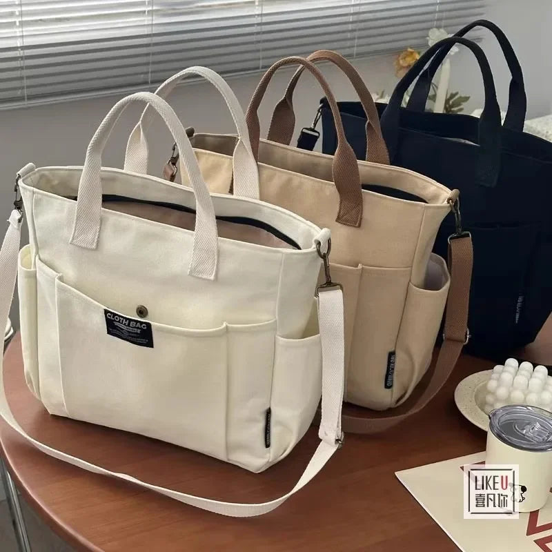 Canvas Shoulder Bag Large Capacity Student Commuter Portable Handbag
