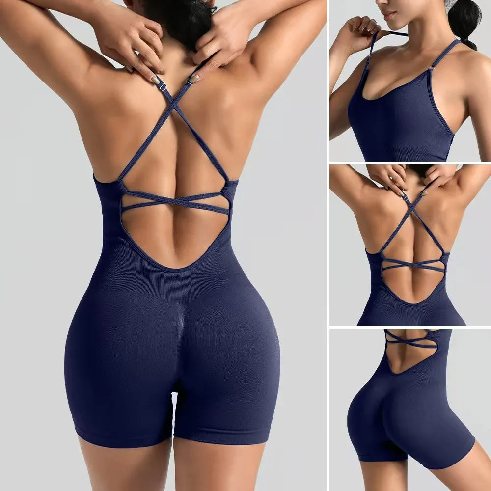 Women Seamless Yoga Jumpsuit Backless Workout Bodysuit Butt Lifting Gym Romper