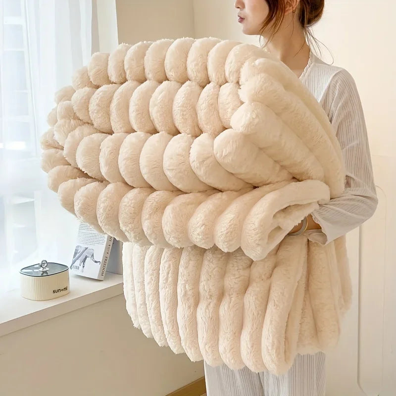 Rabbit Velvet Winter Blanket Thick Warm Flannel Solid Color Throw Blanket