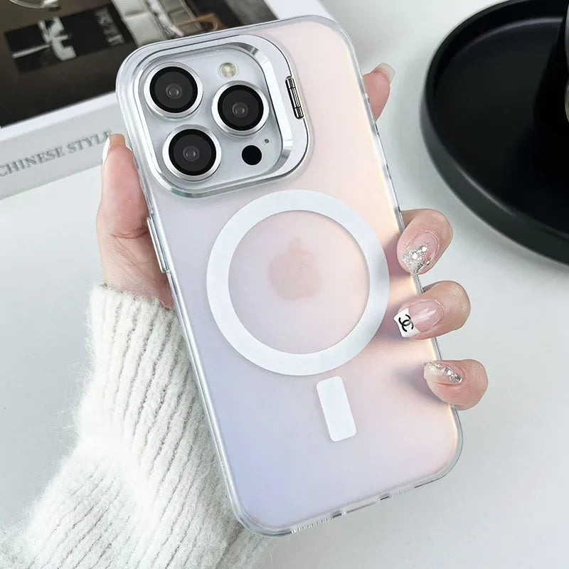 Color Change MagSafe Magnetic Metal Stand Lens Protection iPhone Case