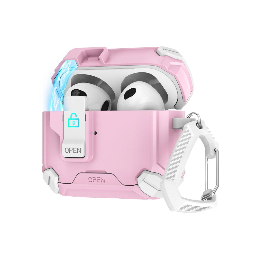 AirPods 4 / Pro 2 Magnetic Lock Case Shockproof Full Protection Cover with Clip Keychain