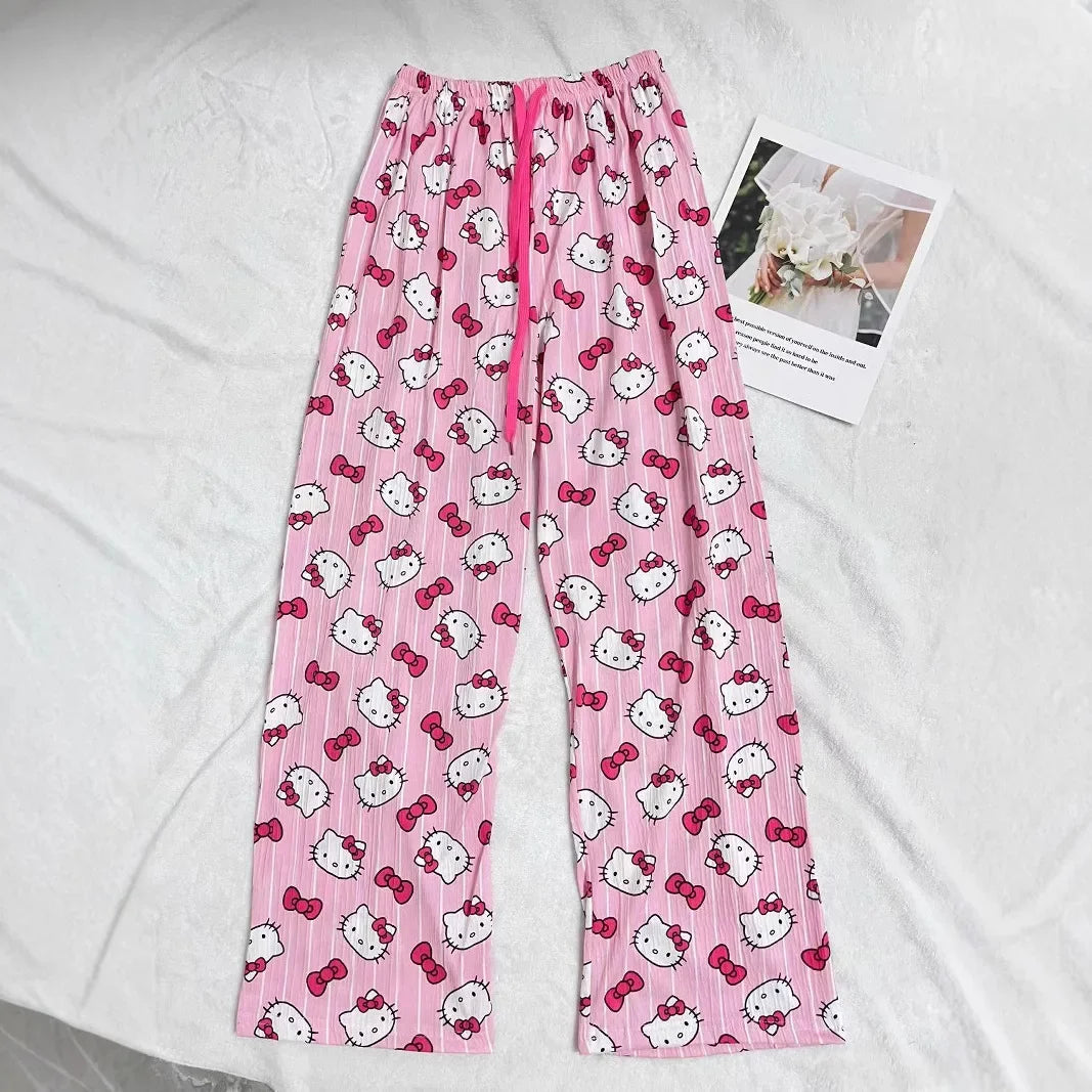 Women’s Cute Cat Cartoon Pajama Pants Y2K Kawaii Loose Casual Home Trousers