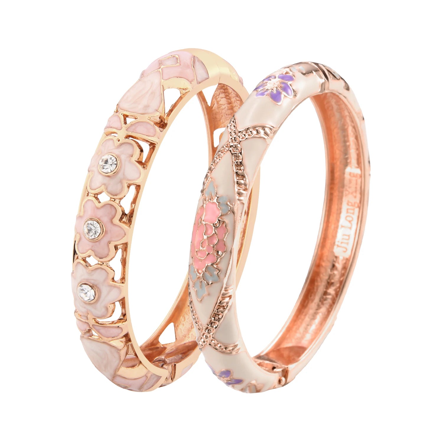 Women Double Enamel Bangle Set Cloisonne Metal Bracelet