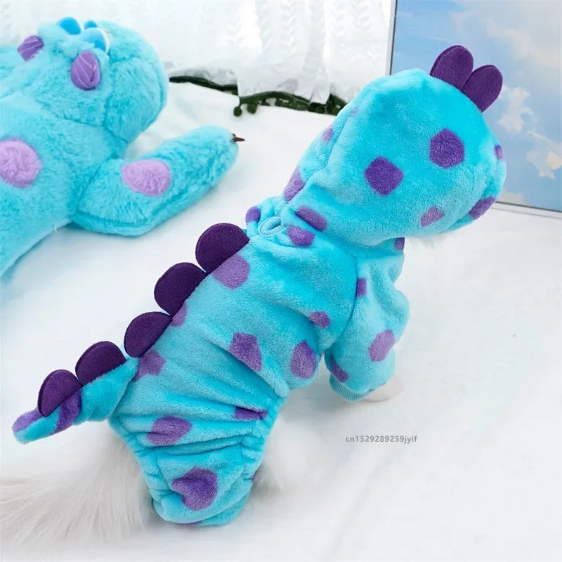 Blue Dinosaur Dog Hoodie Warm Pet Coat