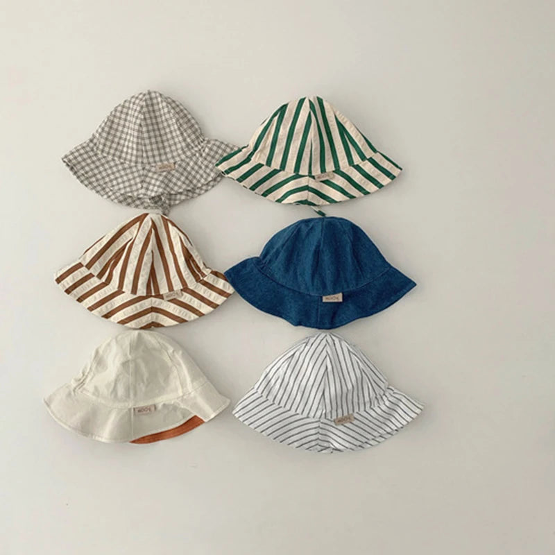 Double Sided Baby Bucket Hat Striped Plaid Summer Sun Hat for Kids