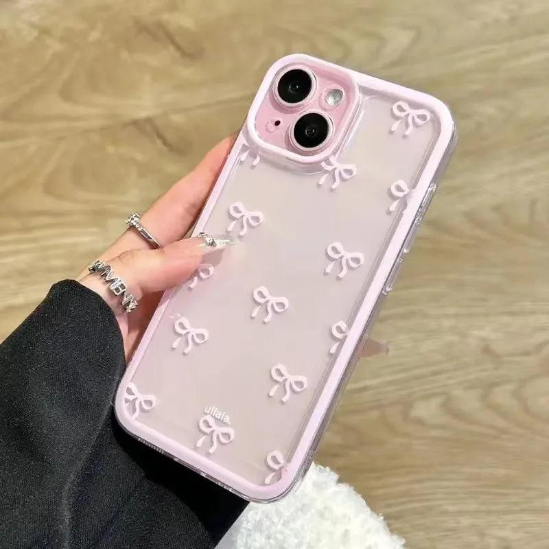 Purple Pink Bow Soft Clear Camera Protection iPhone Case