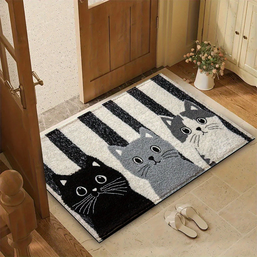 Cartoon Cat Striped Doormat Waterproof Soft Floor Mat Bedroom Rug