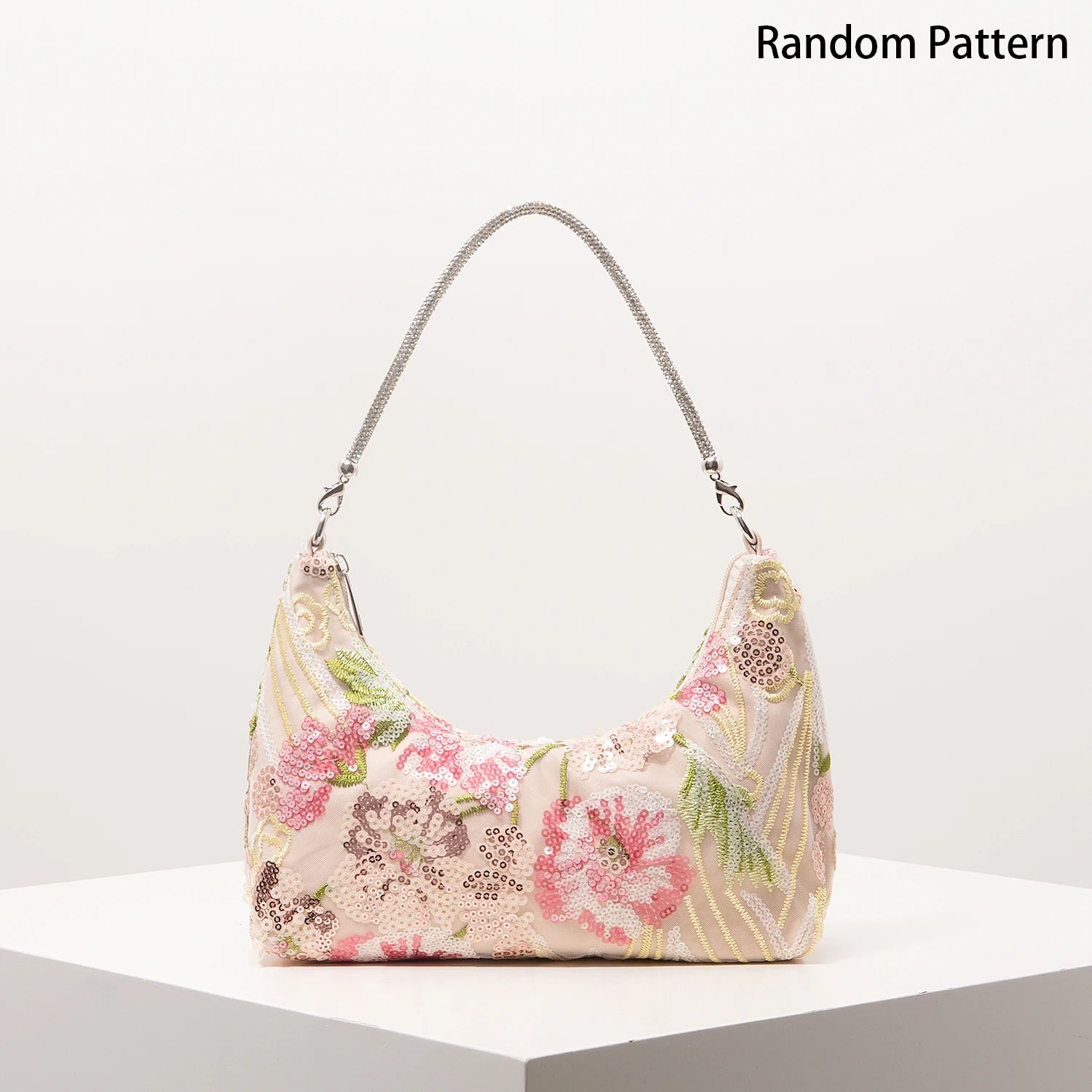 Floral Sequin Shoulder Bag Elegant Party Handbag