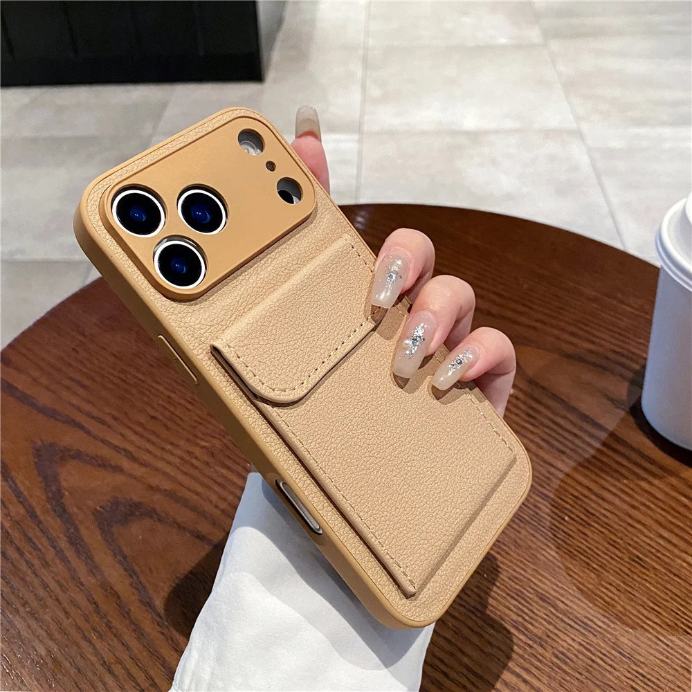 Leather Card Holder Wallet Lens Protection iPhone Case