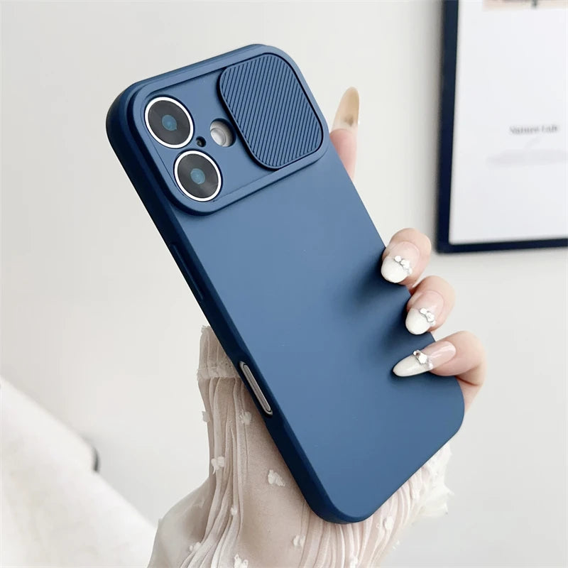 Slide Camera Lens Protection Silicone Shockproof Bumper iPhone Case