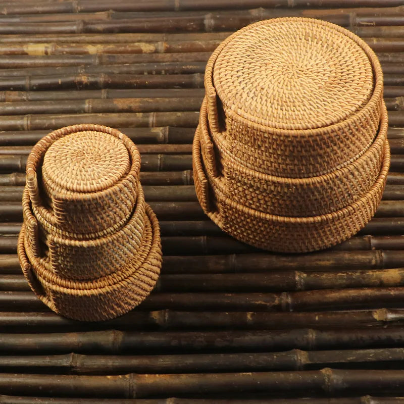 Rattan Drink Coasters 3pcs 6pcs Round Heat Resistant Cup Mat 8cm