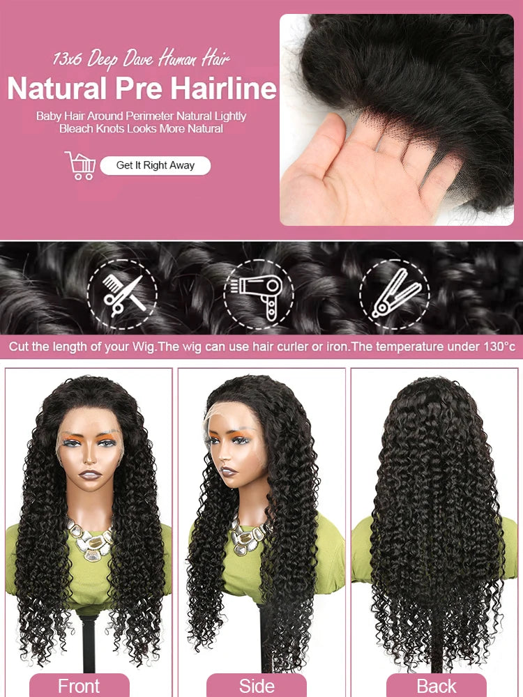Deep Wave Wig Human Hair – HD Lace Front Glueless Curly Wig (22–50 Inch)