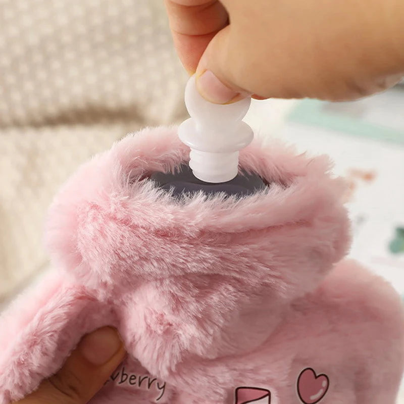 Cartoon Plush Rabbit Bear Hot Water Bottle Velvet Hand Warmer Cute Portable Water Bag