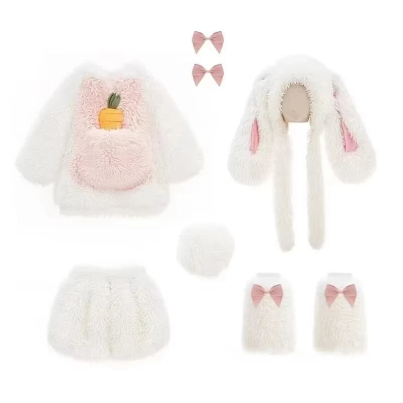 Kids Plush Rabbit Cosplay Costume Winter Warm Top Pants Hat Set