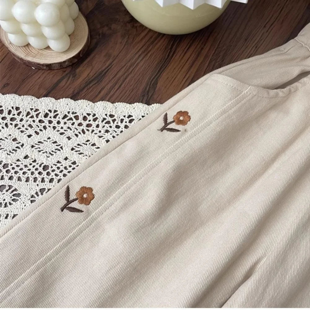 Girls Flower Embroidery Cotton Pants Elastic Waist Casual Trousers 2–6T
