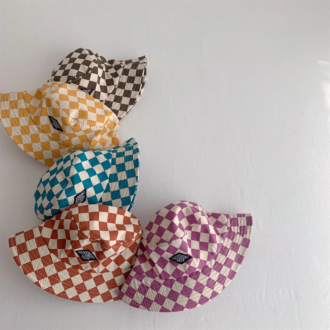 Kids Checkerboard Bucket Hat Cute Plaid Sun Hat for Boys & Girls