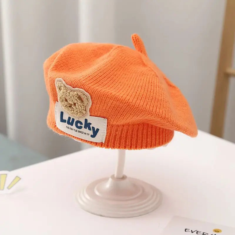 Baby Girl Flower Beret Warm Knit Beanie Hat
