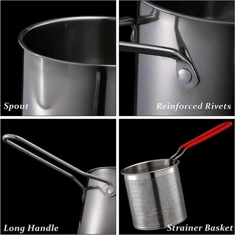 Stainless Steel Deep Frying Pot with Strainer Tempura Fryer Pan