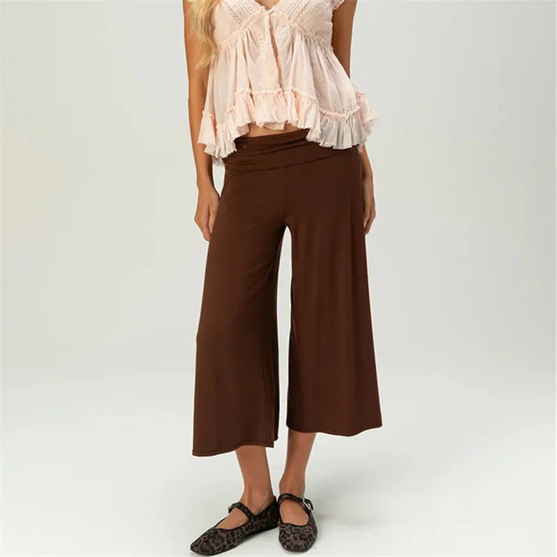 Women Fold Over Wide Leg Pants