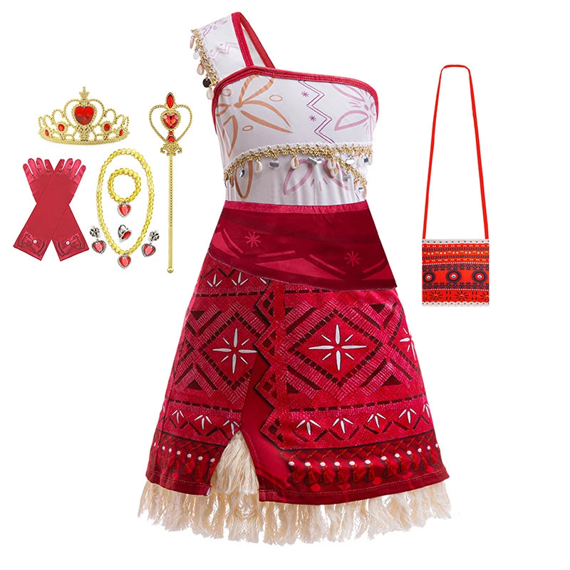 Girls Moana 2 Adventure Princess Costume Dress Halloween Outfit Vaiana Pet Pig Set