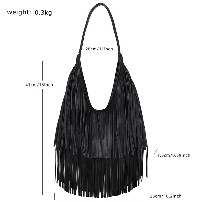 Tassel Shoulder Tote Bag for Women Soft PU Leather Handbag
