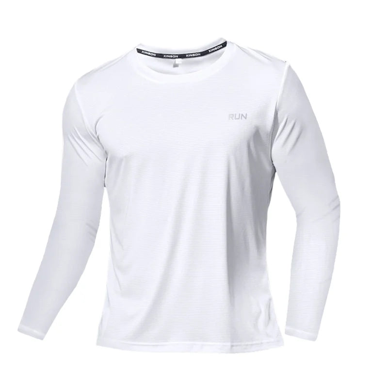 Men Ice Silk Long Sleeve Shirt Quick Dry Sun Protection Running Sports Top