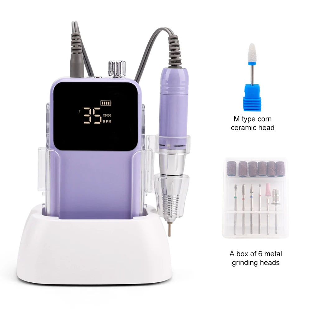 Rechargeable Nail Drill 35000RPM Cordless Manicure Pedicure Machine