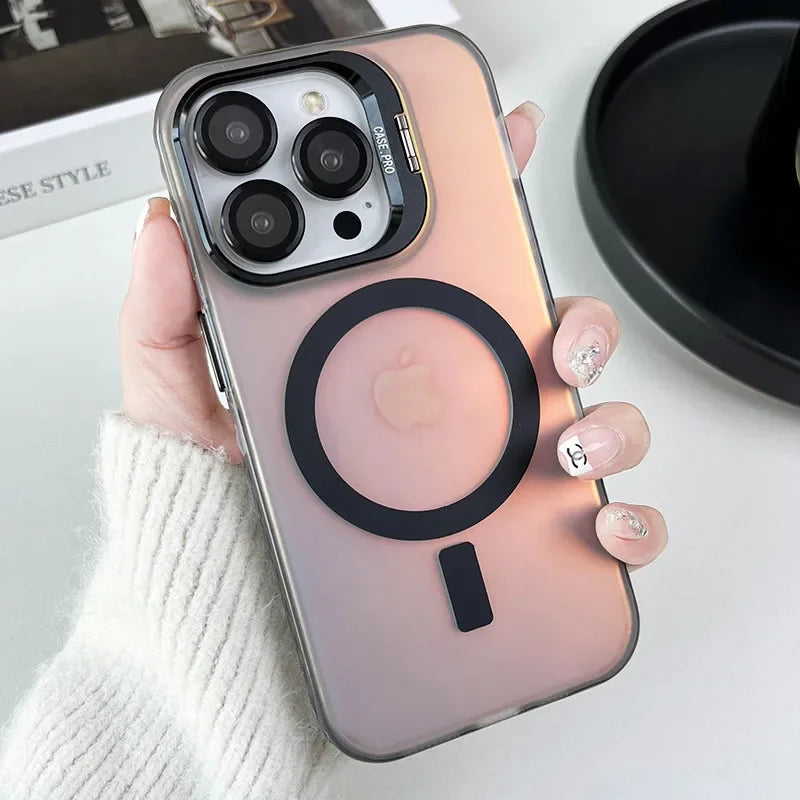Color Change MagSafe Magnetic Metal Stand Lens Protection iPhone Case