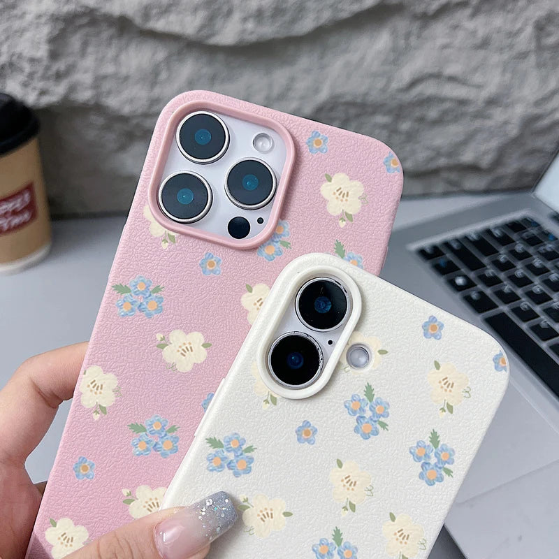Small Flowers Shockproof Soft Silicone Leather Texture Cover iPhone Case