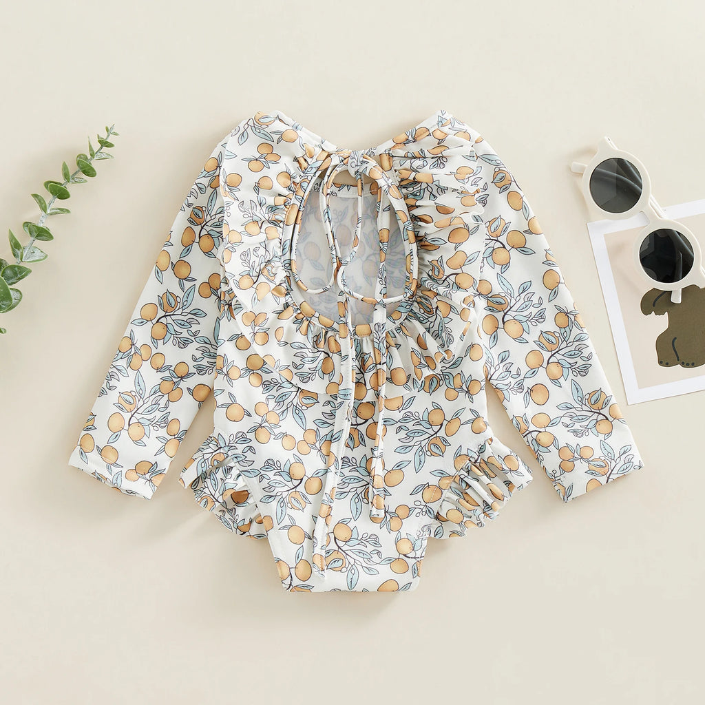 Baby Girls Floral Ruffle Long Sleeve Swimsuit 0 to 4 Years