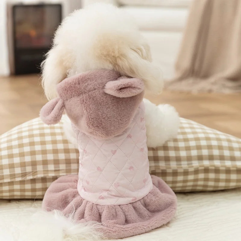 Heart Print Dog Winter Jacket Warm Puppy Coat for Small Pets
