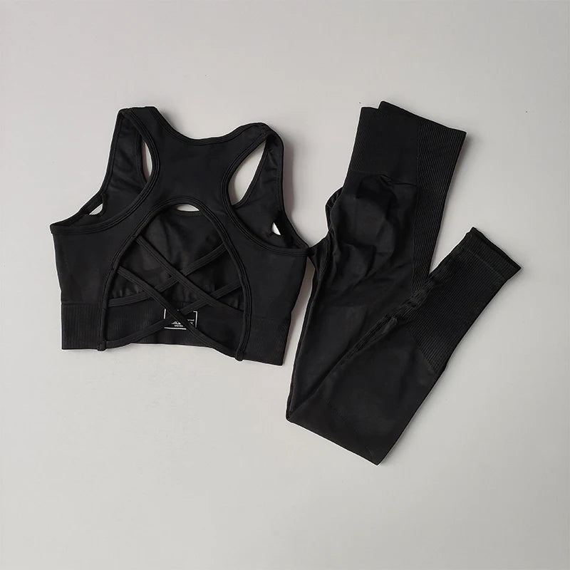 Women Sports Bra Set Fitness Tank Top Leggings Yoga Workout Set Shockproof