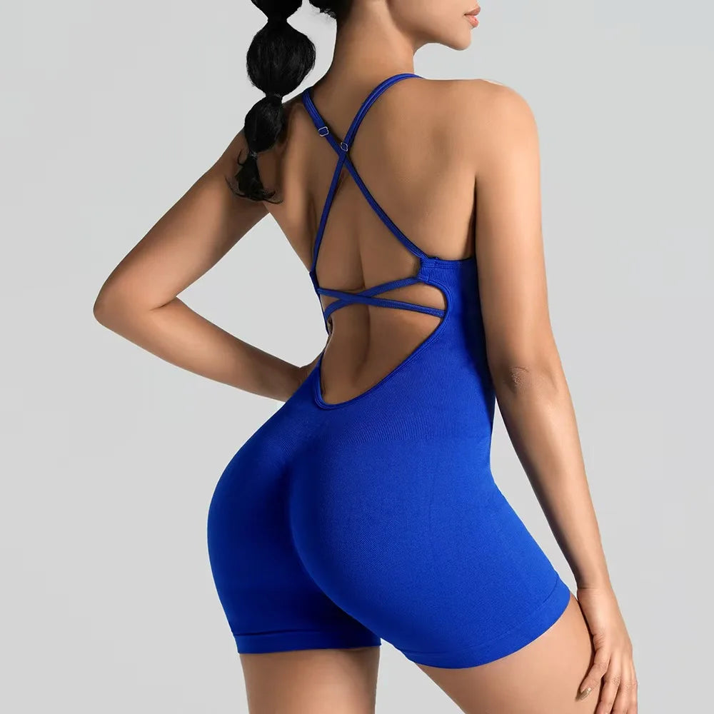 Women Seamless Yoga Jumpsuit Backless Workout Bodysuit Butt Lifting Gym Romper