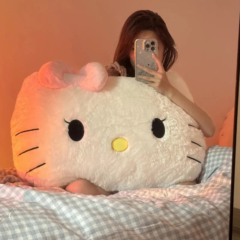 Large White Cat Plush Pillow Fluffy Back Cushion Cute Stuffed Sofa Decor