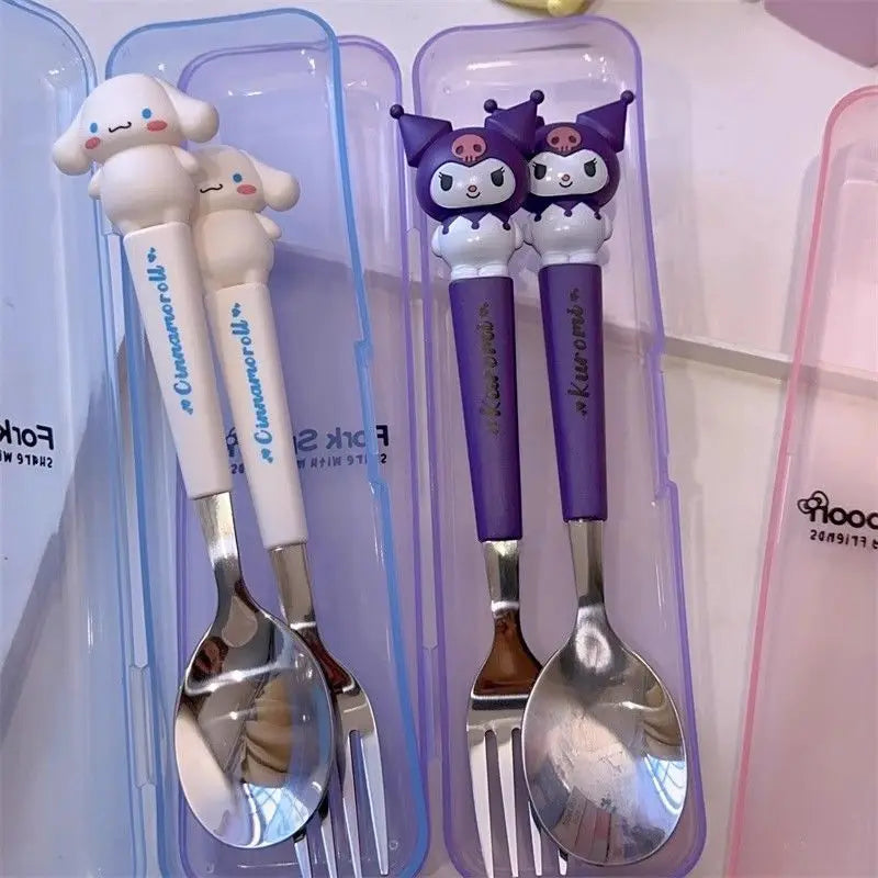 Hello Kitty Cinnamoroll Stainless Steel Spoon Fork Set Cartoon Tableware